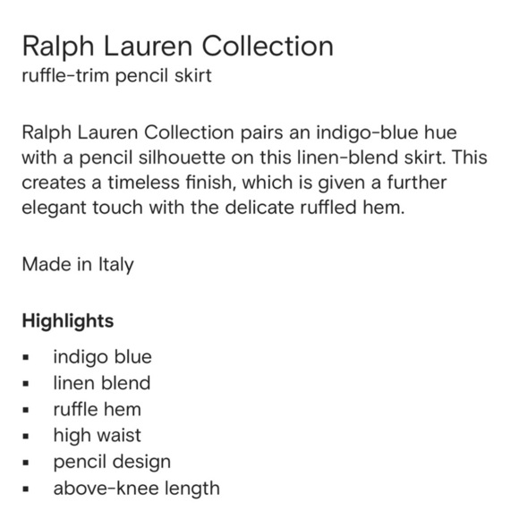 Ralph Lauren Collection Purple Label Ruffle Trim Blue Pencil Skirt Large NEW - Picture 5 of 12